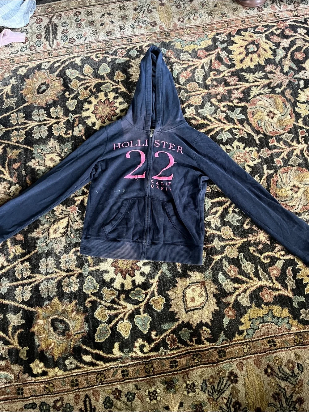 Hollister Girls' Navy Hoodie with Pink Logo